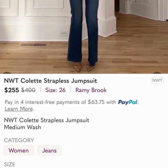 RAMY BROOK***Colette Blue Strapless Jumpsuit Denim Jeans****Size 27 $400 - Picture 4 of 4